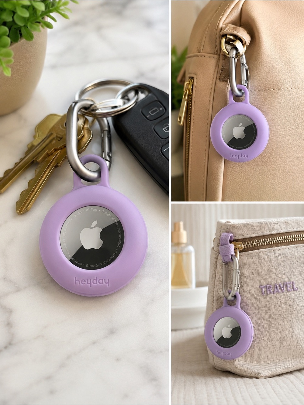 Heyday Apple AirTag Holder Keychain – Lavender Silicone Case NIB